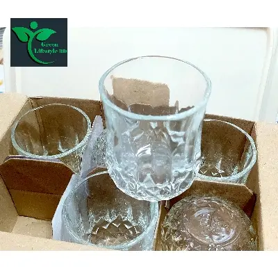 Picture of Elegant Diamond Design Glass Set – 6 Pcs for Juice, Coke & Sharbat | Perfect for Home & Office - Clear