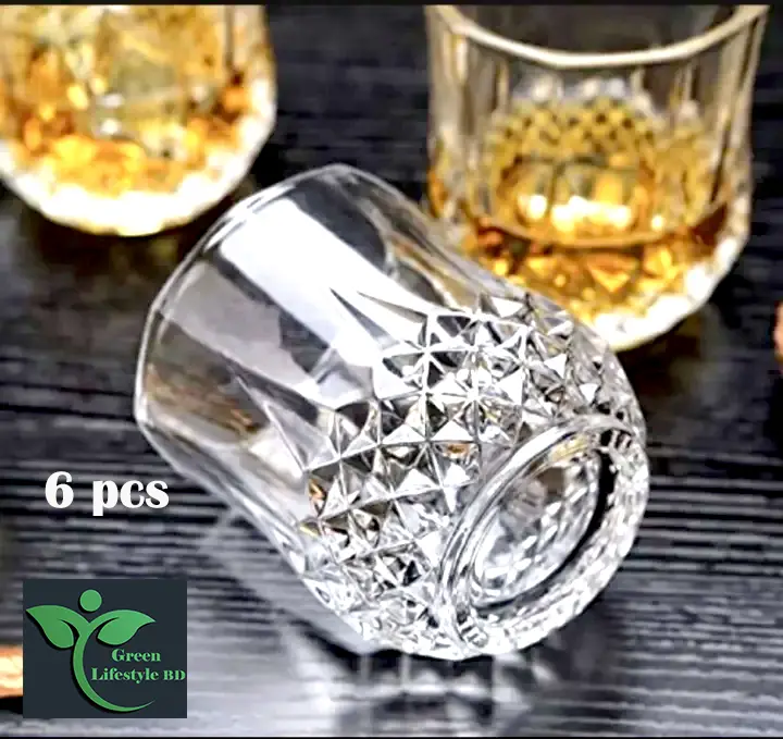 Picture of Elegant Diamond Design Glass Set – 6 Pcs for Juice, Coke & Sharbat | Perfect for Home & Office - Clear