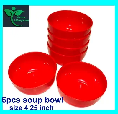 Picture of Plastic Round Soup Bowls 6pcs - 4.25 Inch - Perfect For Serving Soup, Stews, And Other Delicious Meals. - Red