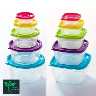 Picture of 5pcs Microwave Food Containers Plastic Refrigerator Crisper Rectangular Foods Container Kitchen Lunch Sealed Outdoor Storage Box - Multicolor