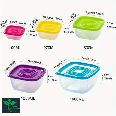 Picture of 5pcs Microwave Food Containers Plastic Refrigerator Crisper Rectangular Foods Container Kitchen Lunch Sealed Outdoor Storage Box - Multicolor