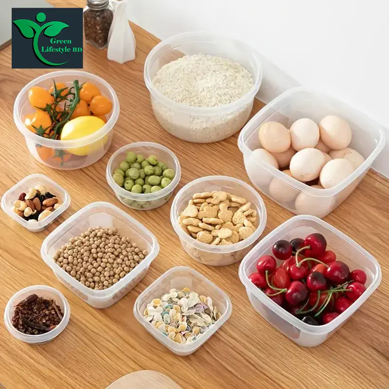 Picture of 5pcs Microwave Food Containers Plastic Refrigerator Crisper Rectangular Foods Container Kitchen Lunch Sealed Outdoor Storage Box - Multicolor