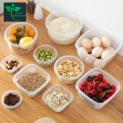 Picture of 5pcs Microwave Food Containers Plastic Refrigerator Crisper Rectangular Foods Container Kitchen Lunch Sealed Outdoor Storage Box - Multicolor
