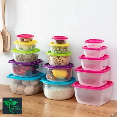 Picture of 5pcs Microwave Food Containers Plastic Refrigerator Crisper Rectangular Foods Container Kitchen Lunch Sealed Outdoor Storage Box - Multicolor