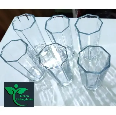 Picture of 8 Corner drinking Water Glass Set - Drink In Style 6-Piece Set Of Non-Reactive Transparent Glassware 325Ml For home and office - Clear