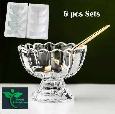 Picture of High-quality Restaurant Bar Clear Dessert Glass sets 6 pcs Pressed Ice Cream Glass Tumbler flower shaped Glass bowl - Clear