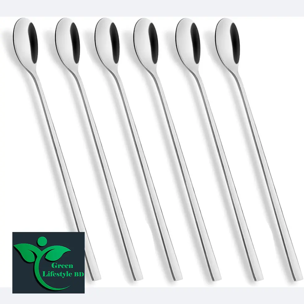 Picture of Stainless Steel 12 pcs Tea Stirring Scoops Ice Cream Coffee Spoon size 8-inch Portable Convenient Long Handle Kitchen Spoon - Silver
