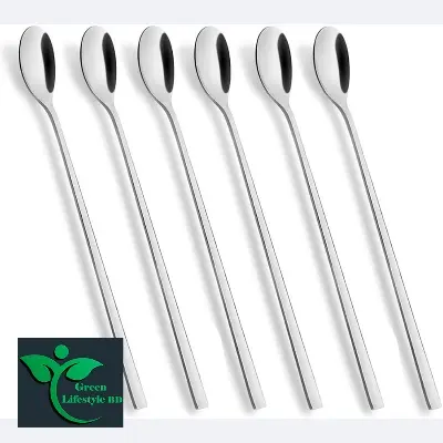 Picture of Stainless Steel 12 pcs Tea Stirring Scoops Ice Cream Coffee Spoon size 8-inch Portable Convenient Long Handle Kitchen Spoon - Silver