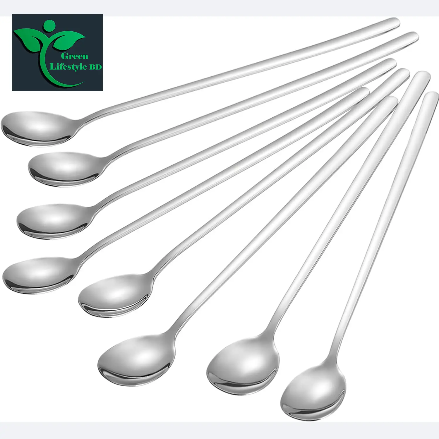 Picture of Stainless Steel 12 pcs Tea Stirring Scoops Ice Cream Coffee Spoon size 8-inch Portable Convenient Long Handle Kitchen Spoon - Silver