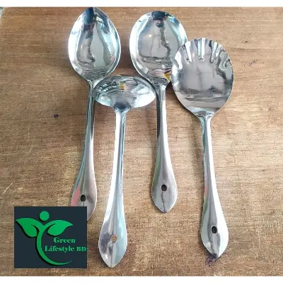Picture of 4 Pcs Stainless Steel Cooking and Serving Spoon Ladle Set, 4-Pieces Kitchen Tool Set - Silver