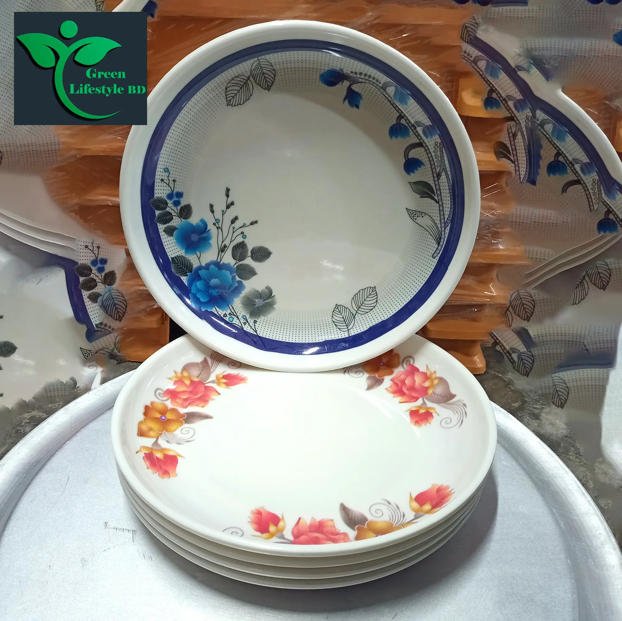 Picture of Melamine Dinner Plates Set - 6 Pcs Multi-design Print  Melamine Salad Plates, Dinnerware for Indoor & Outdoor Use, Lightweight, Stackable & Dishwasher Safe (10 Inches) - Multicolor