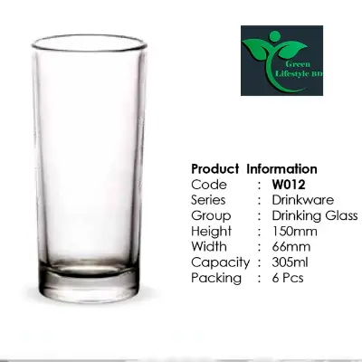 Picture of Crystal Clear Plain Drinking Glass Set 6 pcs 305 ml Drinking water Glass For Home and office