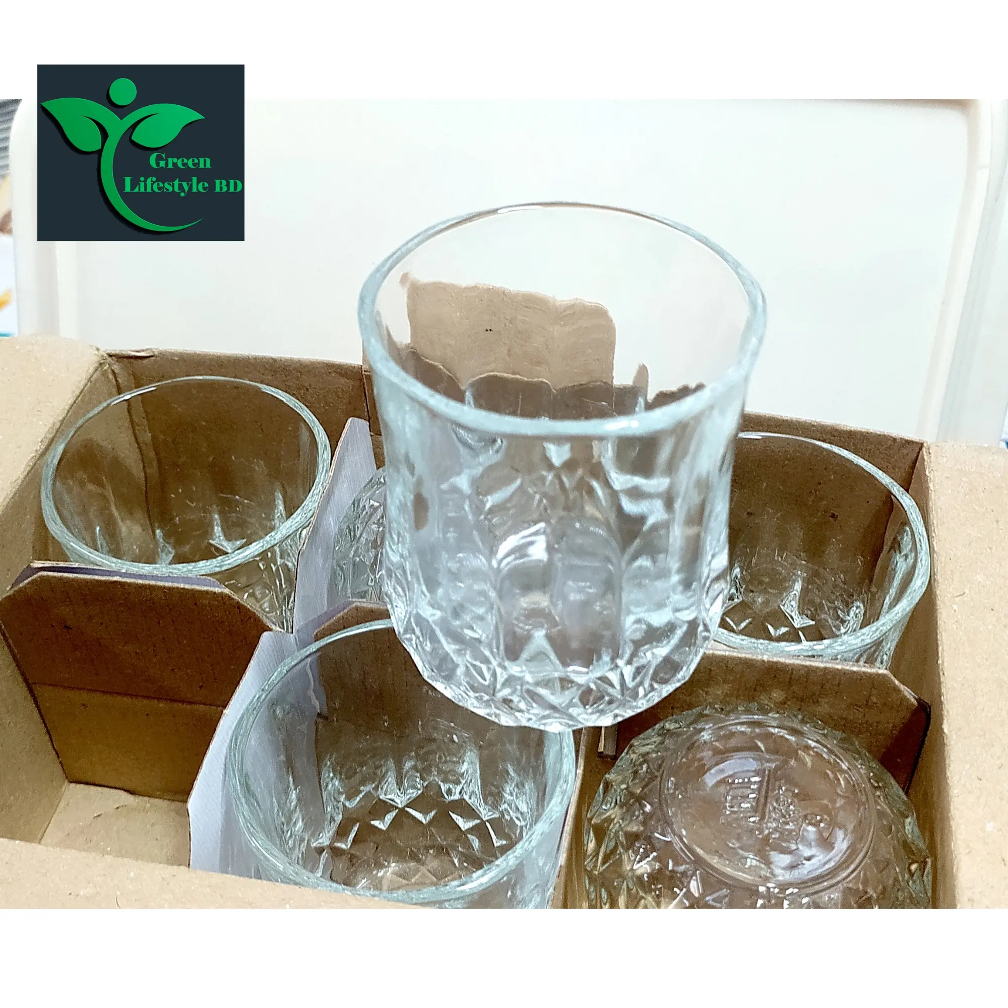Picture of 6-Piece Diamond Pattern Glass Set – Ideal for Juice, Coke, Sharbat | Home & Office Use - Clear