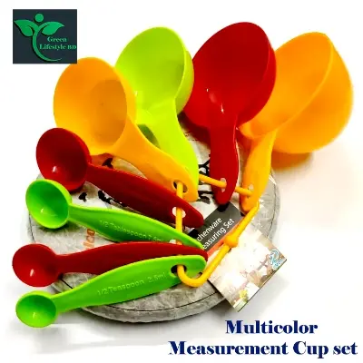 Picture of Measuring Cup and Spoons 8pcs set Plastic Measuring Spoon Useful Sugar Cake Baking Spoon for Kitchen Baking Measuring - Multicolor