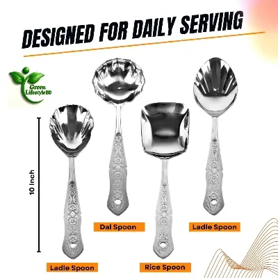 Picture of Stainless Steel Serving Spoon Set 4pcs – 10-Inch Elegant Spoons for Effortless Serving at Every Meal & Occasion - Silver 4 pcs Set