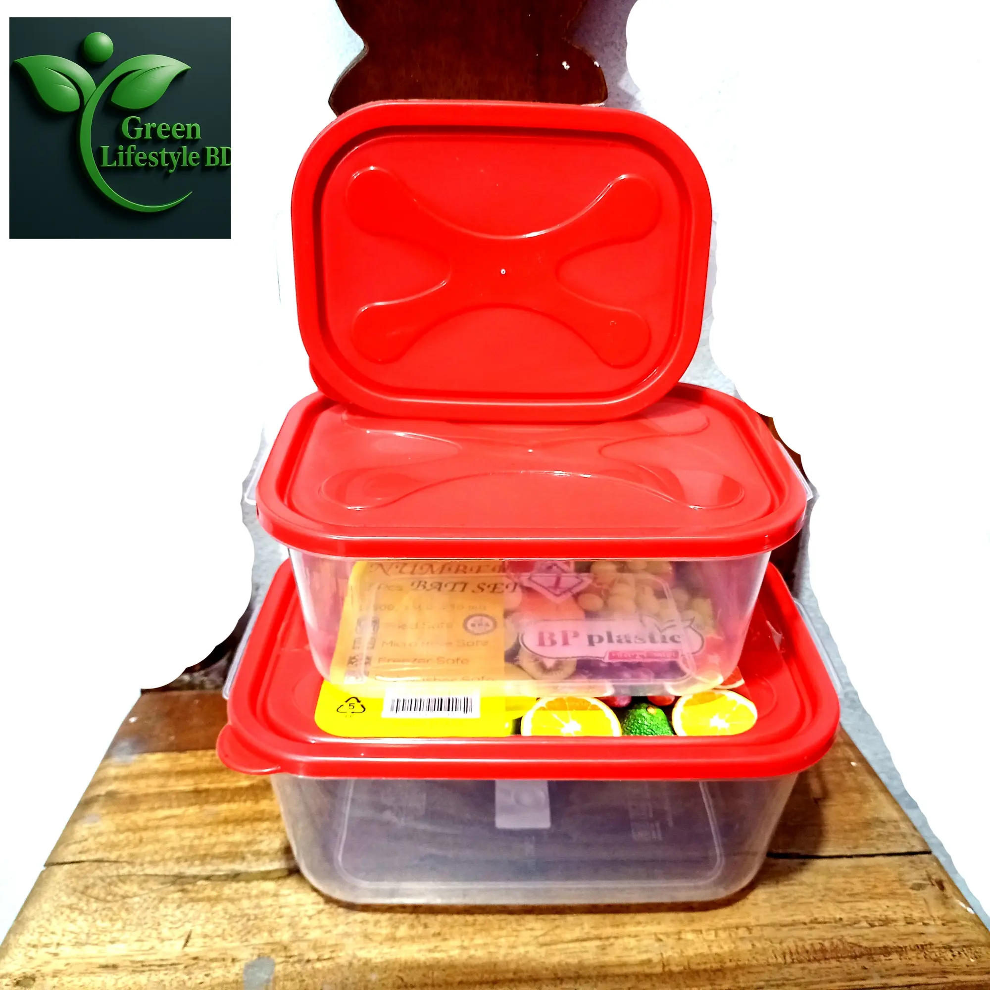 Picture of Super Plastic Storage Container 3-Piece Set, Transparent Clear, Ideal for Storing Food in the Fridge and Freezer - Red 3 pcs Set