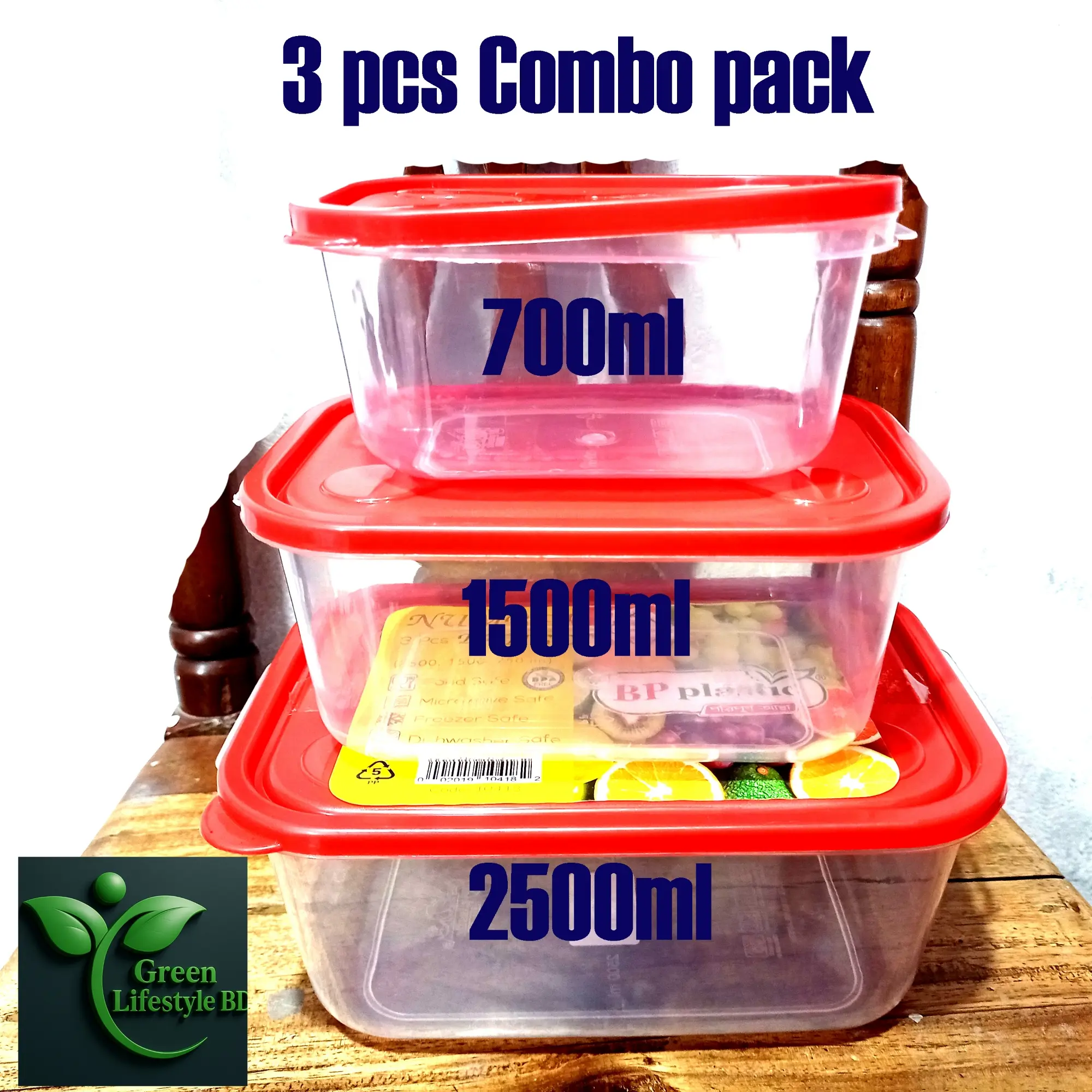 Picture of Super Plastic Storage Container 3-Piece Set, Transparent Clear, Ideal for Storing Food in the Fridge and Freezer - Red 3 pcs Set