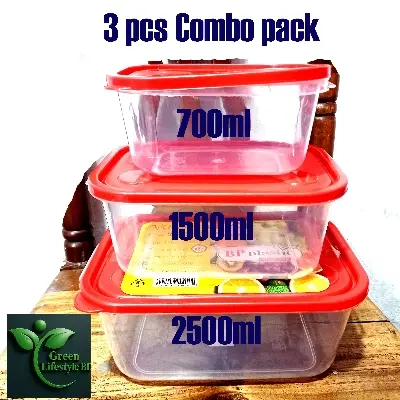 Picture of Super Plastic Storage Container 3-Piece Set, Transparent Clear, Ideal for Storing Food in the Fridge and Freezer - Red 3 pcs Set