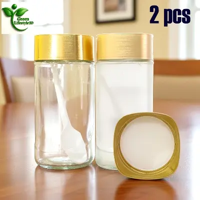 Picture of Set of 2 Airtight 1000ml Glass Jars – Gold Cap Storage for Milk Powder, Spices & Honey - 2 pcs Jar