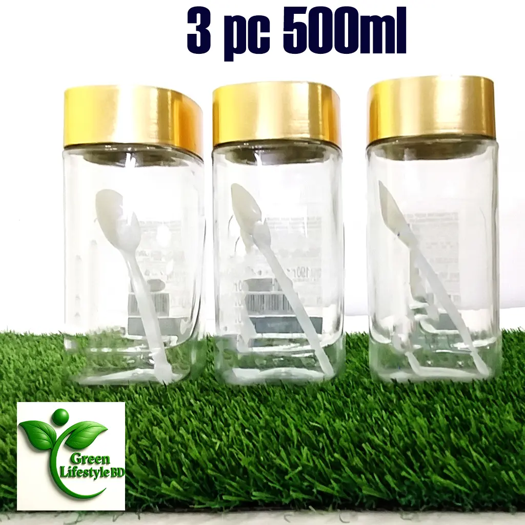 Picture of Premium Glass Storage Jars 500ml (2/3pcs) – Airtight Gold Cap for Spices, Honey & Milk Powder