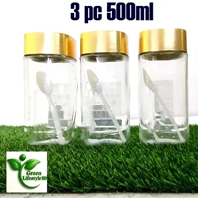 Picture of Premium Glass Storage Jars 500ml (2/3pcs) – Airtight Gold Cap for Spices, Honey & Milk Powder
