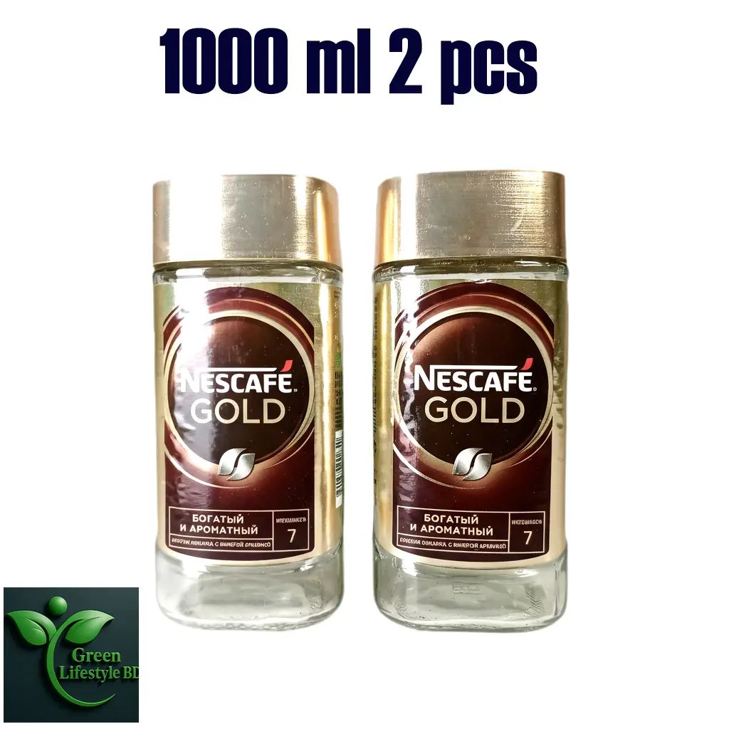Picture of 1000ml Airtight Glass Jar Set of 2 – Gold Cap Storage Jars for Kitchen & Dining | Ideal for Powdered Milk, Spices & Honey - 2 pcs Jar