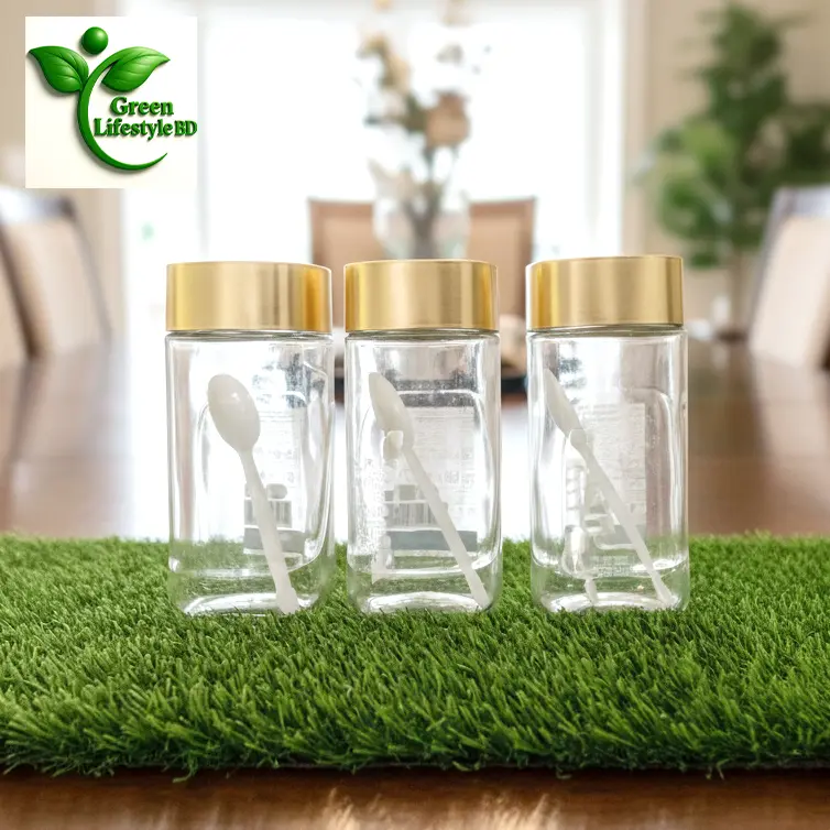 Picture of 1000ml Airtight Glass Jar Set of 2 – Gold Cap Storage Jars for Kitchen & Dining | Ideal for Powdered Milk, Spices & Honey - 2 pcs Jar