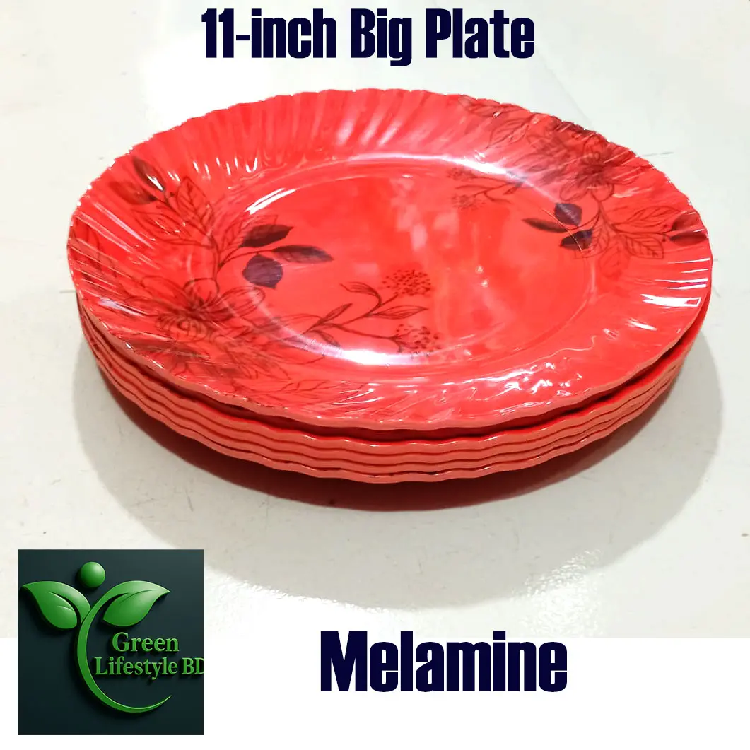Picture of 4/6 Pcs High-Quality Melamine Plate Set – 11 Inch Large Plates, Multi Design for Home, Office & Restaurant Use