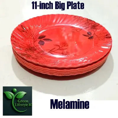 Picture of 4/6 Pcs High-Quality Melamine Plate Set – 11 Inch Large Plates, Multi Design for Home, Office & Restaurant Use