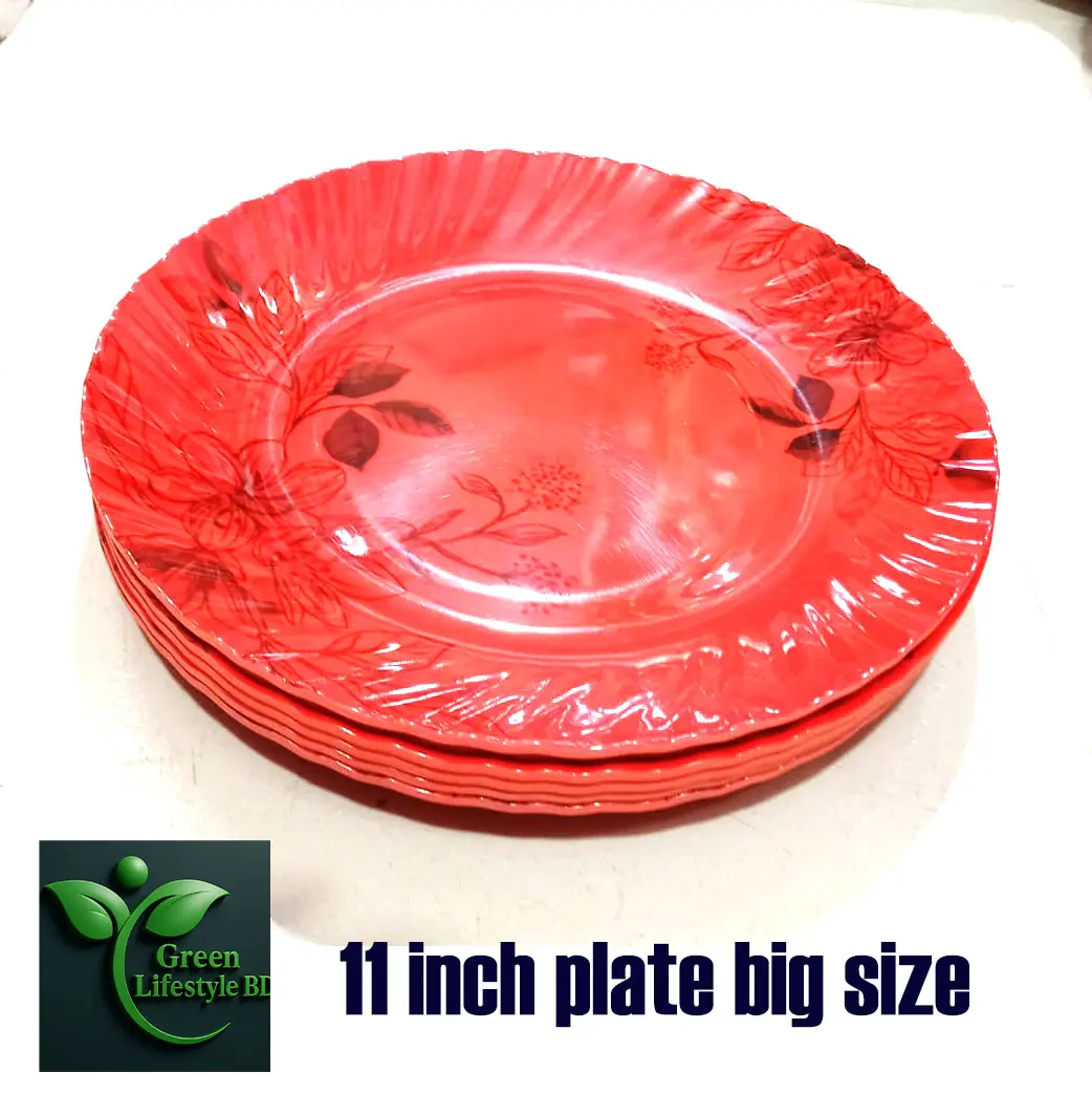 Picture of 4/6 Pcs High-Quality Melamine Plate Set – 11 Inch Large Plates, Multi Design for Home, Office & Restaurant Use