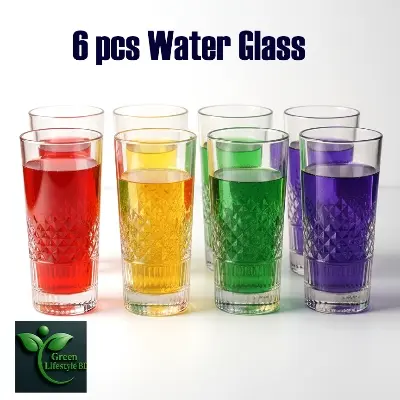 Picture of 6 Pcs Heavy Drinking Water Glass Set – Tall Everyday Glassware for Home & Dining (N205T) - 6 Pcs Glass