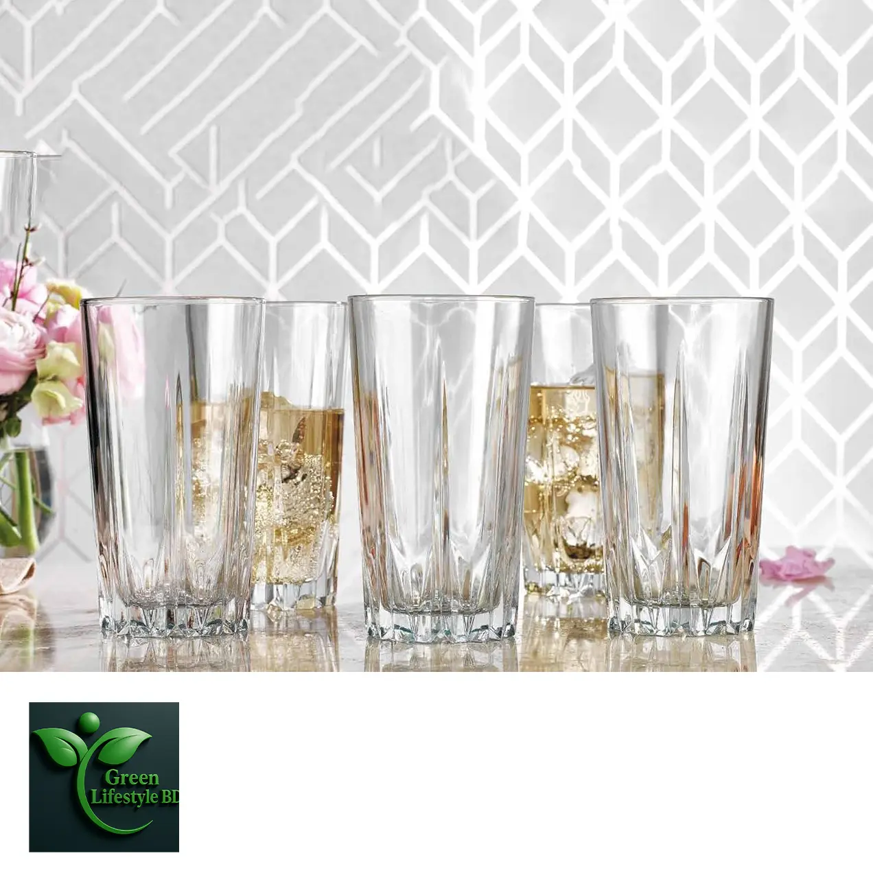 Picture of 6 Pcs Nasir Diamond Cut Drinking Glass Set (N50T) – Premium Tumblers for Bar, Juice & Cocktails - 6 Pcs Glass
