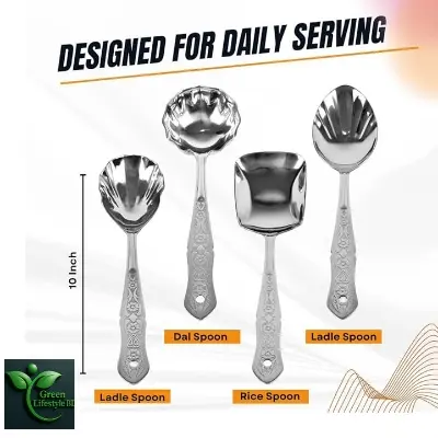 Picture of 4 Pcs Stainless Steel Serving Spoon Set – 10 Inch Durable & Stylish Kitchen Serving Tools -  Silver 4 pcs Set