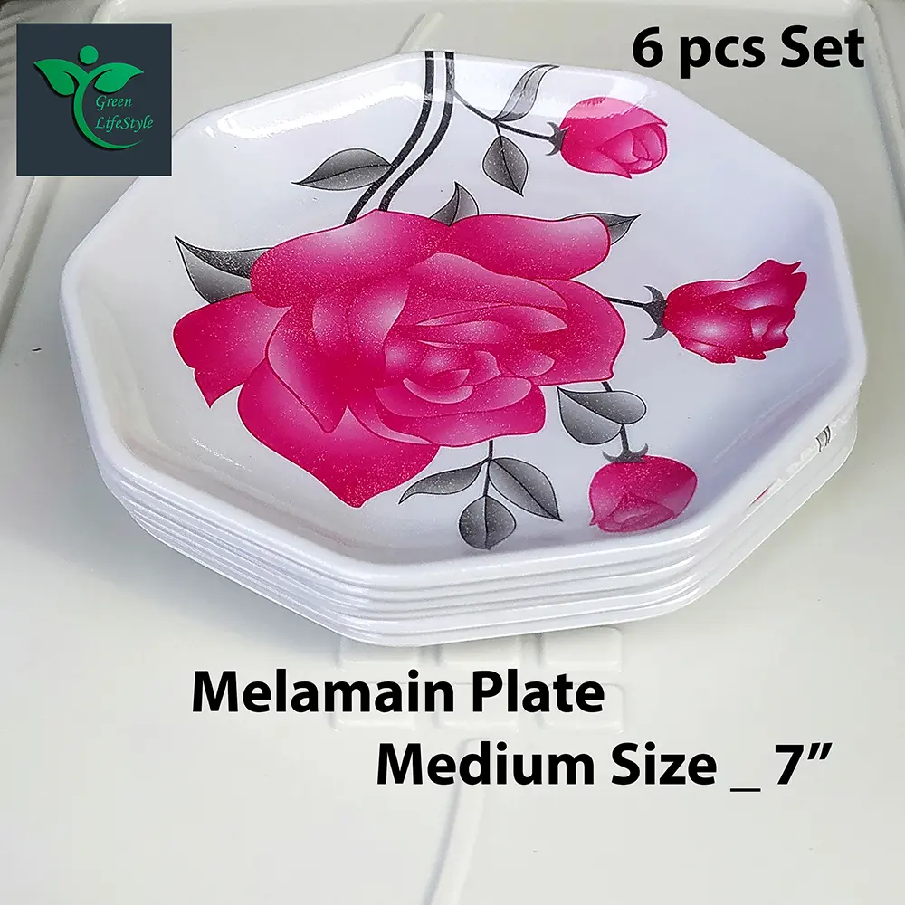Picture of 7 Inch Melamine Half Plate Set – 6 Pcs Multi Design Print for Home & Office Dining - Multicolor