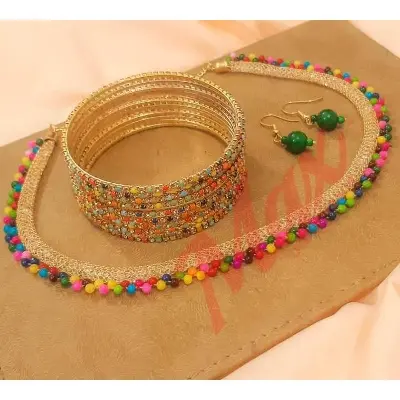 Picture of Colourfull Fashionable Bangles + necklace for women