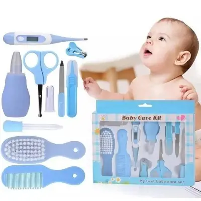 Picture of 10pcs/Set Newborn Baby Kids Nail Hair Health Care Grooming Manicure Brush Kit - Blue