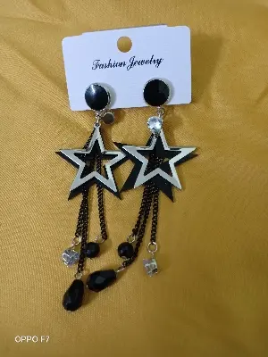 Picture of Metal Earring for Women - Black and Silver - Black