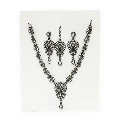Picture of unique design putty mala necklace set for girls and women - Silver