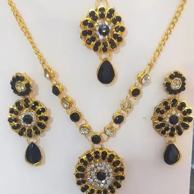 Picture of Stone Metal Necklace Jewelery Set for Women - Black