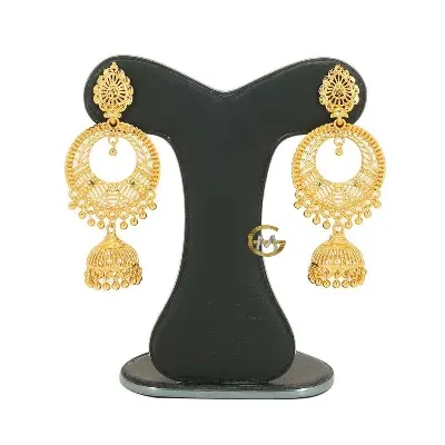Picture of Women Gold Plated Jhumkas  at 2024 - Gold