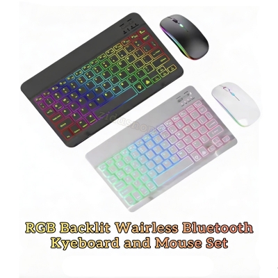 Picture of RGB Backlit Wairless Bluetooth Kyeboard and Mouse Set High Quality Build Material For Laptop Pc Smartphone Tablet & all Smart Device