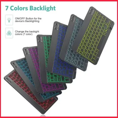 Picture of Ultra-Slim Bluetooth Wireless Keyboard for iPad, 7-Color Backlit Rechargeable USB Keyboard, Portable Mini Keyboard Compatible with iOS, Android, Windows, iPad, iPhone, Mac, Tablet, Black