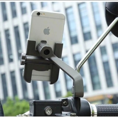 Picture of 360° Universal Mount For Bike Mirror Mobile Holder Stand For All Smartphones High Quality Aluminum Material Black Colour For Left And Right Mirror Attached System Mount