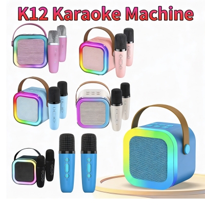 Picture of (Duel Mic) K12 Professional wireless microphone RGB Colorful Light Singing Karaoke Speaker Bluetooth-Compatible 5.3 Support 3.5mm Earphone Any One Colour