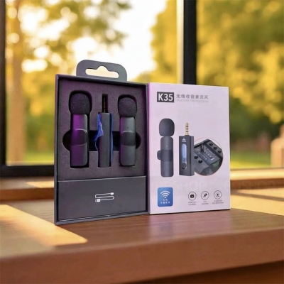 Picture of K35 DUAL WIRELESS DYNAMIC MICROPHONE WITH NOISE CANCELLING For Smartphone DSLR And All Others Audio 3.5mm Jack Support