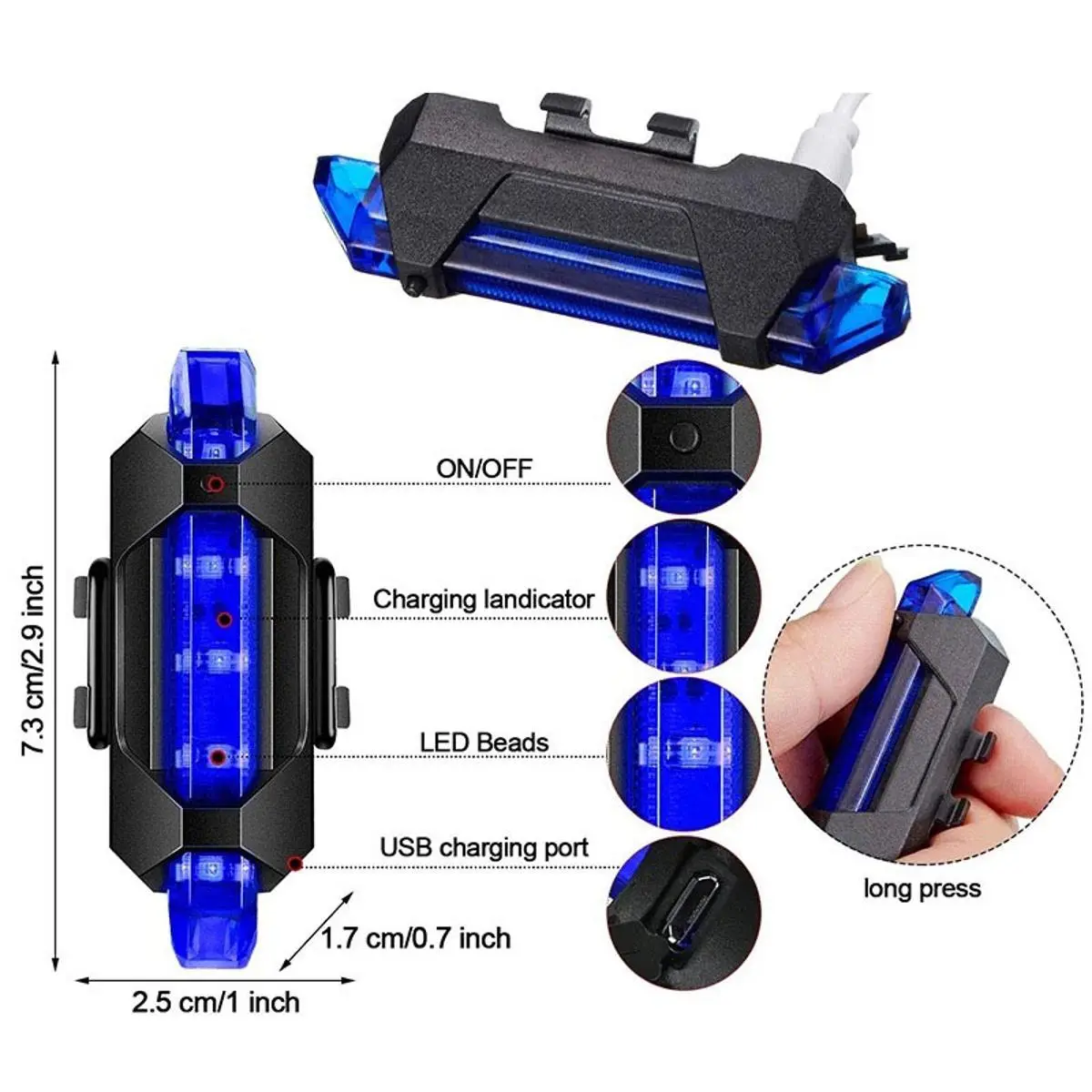 Picture of MTB Cycle Back Light Bicycle Waterproof Rear Tail light LED - USB Rechargeable Mountain Bike Cycling Light - Tail lamp Safety Warning Light - Cycle Light