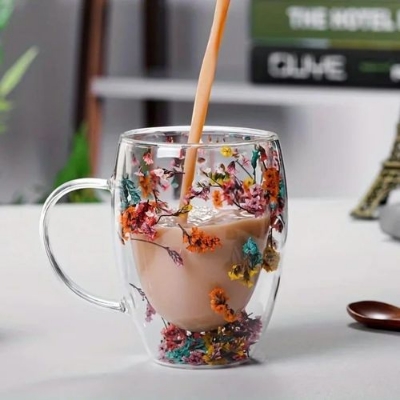 Picture of Double Wall Flowers Mugs