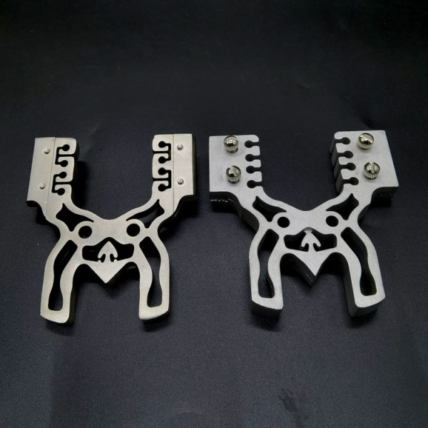 Picture of Dual-purpose bow head (stainless steel) 4 cards 8 strands or flat 40mm rubber use very powerful catapult release device (Silver)