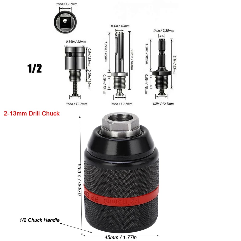 Picture of New 13mm Threaded Keyless Full Metal Drill Chuck can be used with Hex Shank/SDS/Square Quick Grip Adapter, Chuck for Drill Bit Screwdriver Tap & Socket (Only Drill Chuck) (Black and Red)