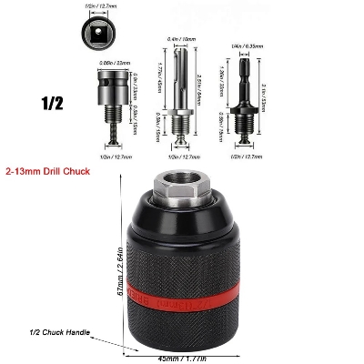 Picture of New 13mm Threaded Keyless Full Metal Drill Chuck can be used with Hex Shank/SDS/Square Quick Grip Adapter, Chuck for Drill Bit Screwdriver Tap & Socket (Only Drill Chuck) (Black and Red)